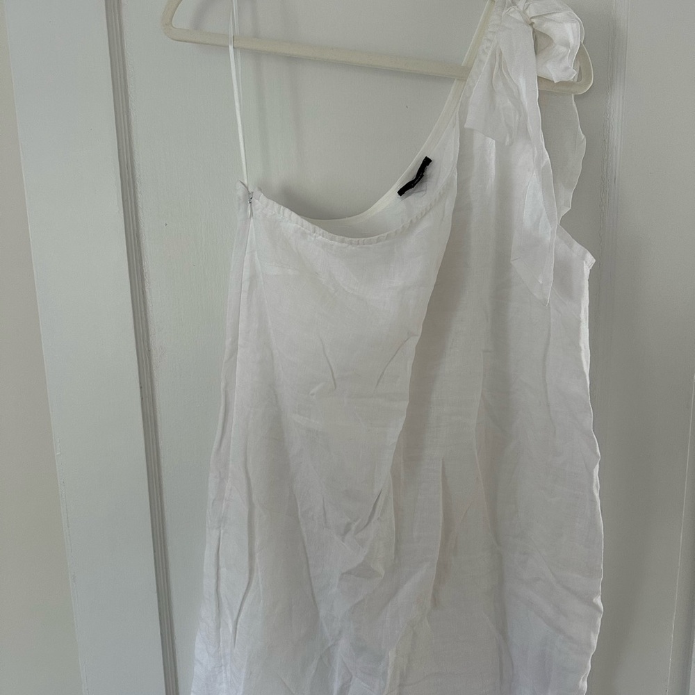 J Crew White Linen One-Shoulder Dress